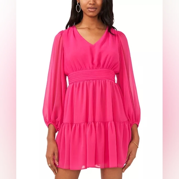 MSK Petite Chiffon Balloon-Sleeve Fit & Flare Dress - Picture 4 of 5